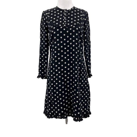 J. Crew Collection Black & White Silk Stars Button Scalloped Dress Size 0 - Picture 1 of 8